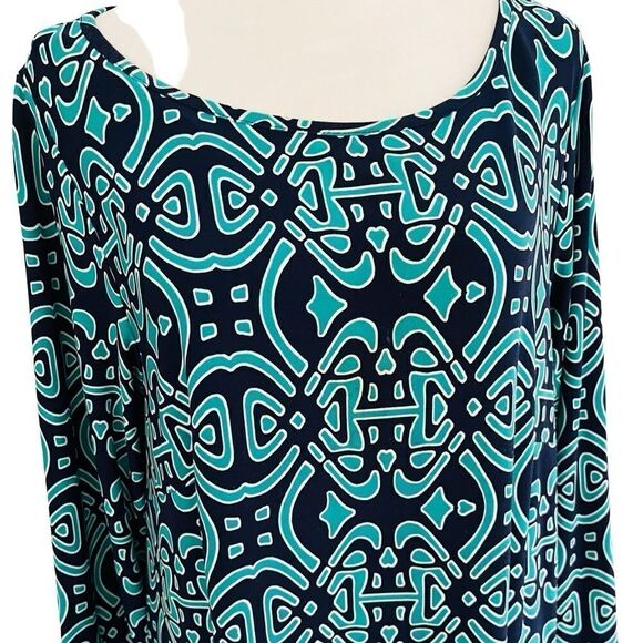 LAUNDRY By Design Shelli Segal Dress Turquoise Blue Green Geo print  Sz 10 - Picture 2 of 7
